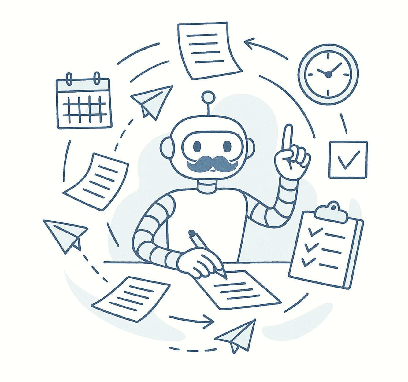 GTD Interface con robot organizando tareas